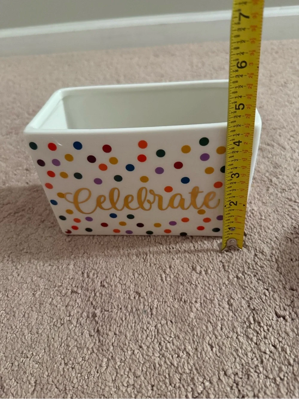 1800 Flowers | Celebrate Ceramic Polka Dot Planter - White with Multicolor Dots